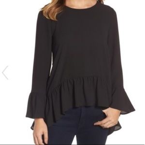 Gibson black ruffled asymmetrical blouse